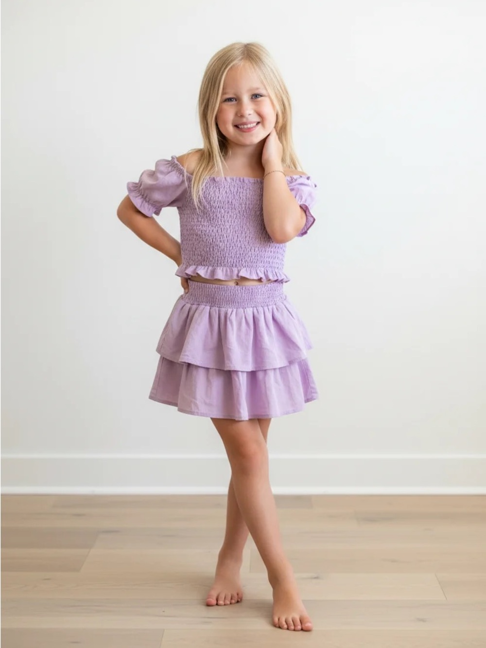 LAVENDER SMOCKED BODICE SKIRT SET - LULU BEBE